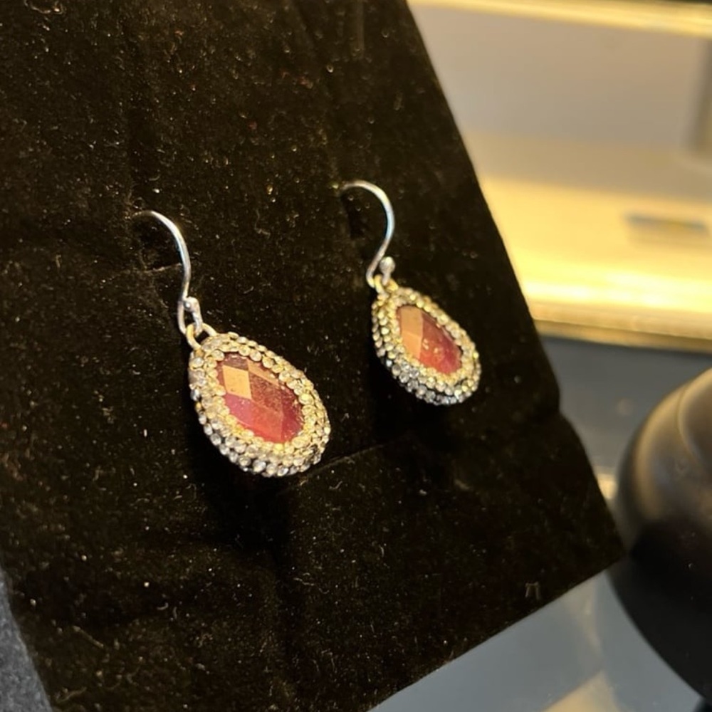 Gorgeous Ruby Crystal Hematite Finish Dangle Drop… - image 4